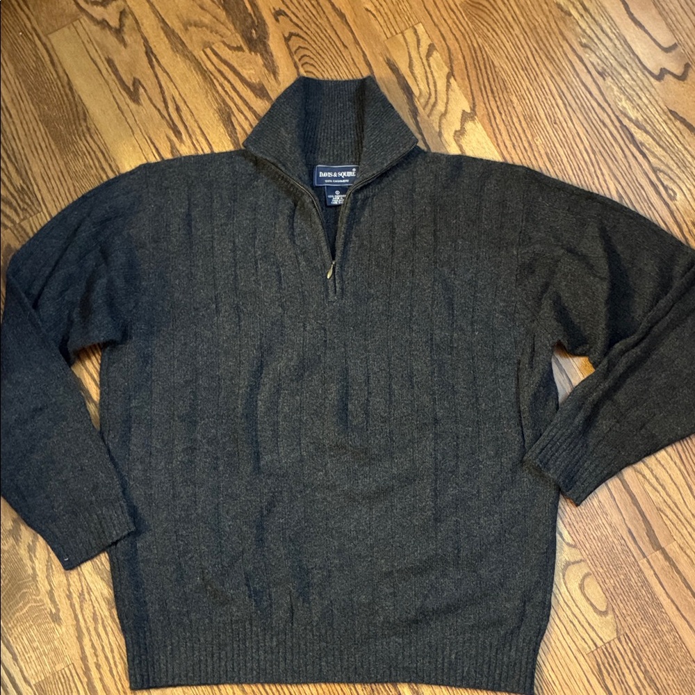 Cashmere Sweater 1/4 Zip Dark Gray Ribbed Sweater Davis & Squire 100% Cashmere